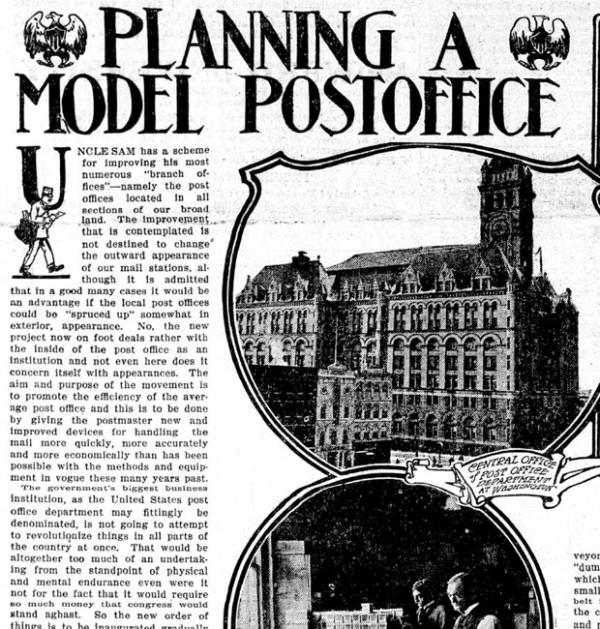 Front Page from newspaper The Appeal showing model of post office