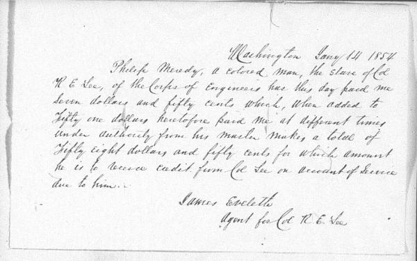 Claim regarding Philip Meredith, slave of General Robert E. Lee