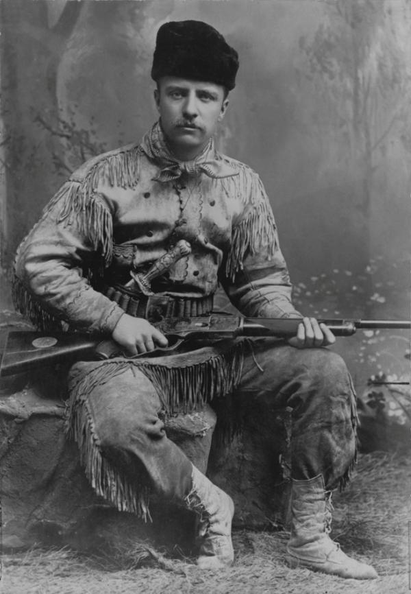 Theodore Roosevelt in his new buckskin suit, c. 1885