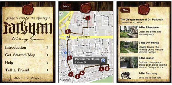 Screen shots from the "Murder on Beacon Hill" iPhone application.