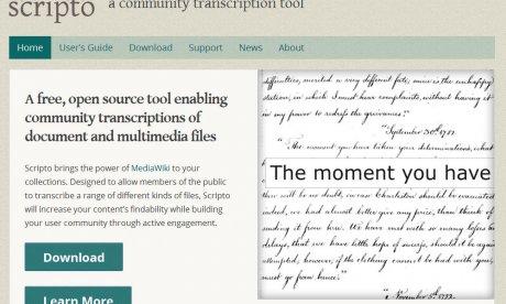 A screen shot of the landing page for the Scripto transcription plug-in.