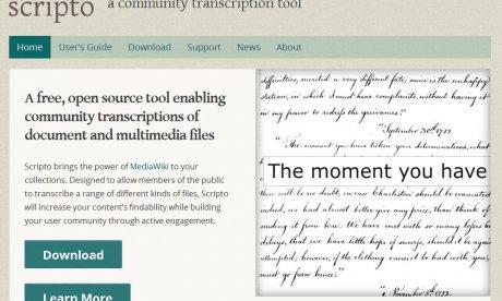 A screen shot of the landing page for the Scripto transcription plug-in. 