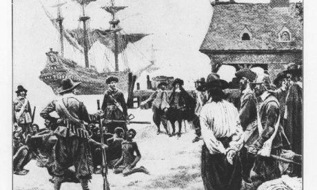 Image of slaves on the beach at Jamestown, VA