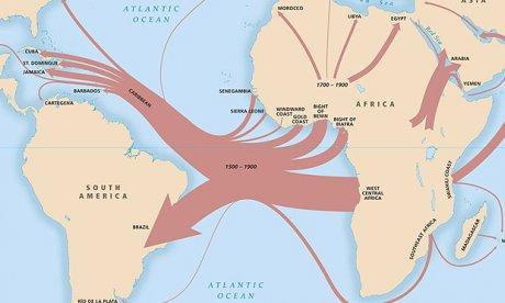 map of the slave trade routes from 1500 to 1900