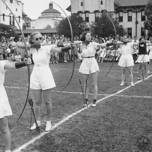 Girls playing archery