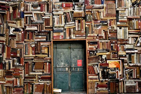 books and a door