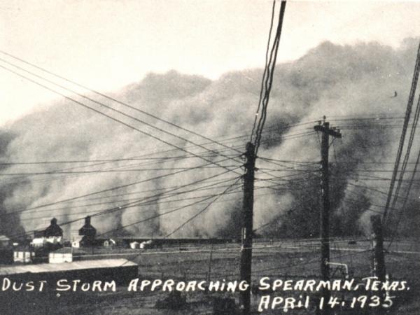 The "Black Sunday" dust storm approaches Spearman in northern Texas, April 14, 1935.