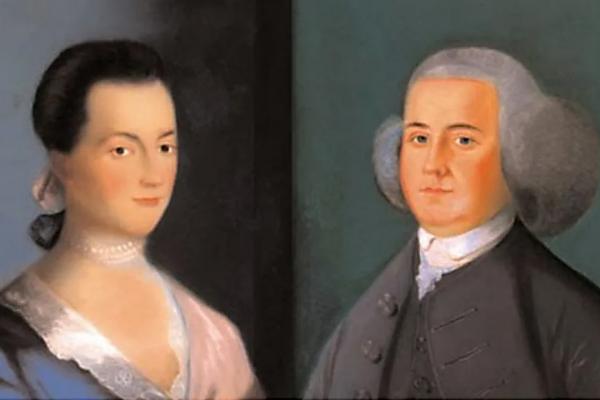 Portraits of Abigail and John Adams.