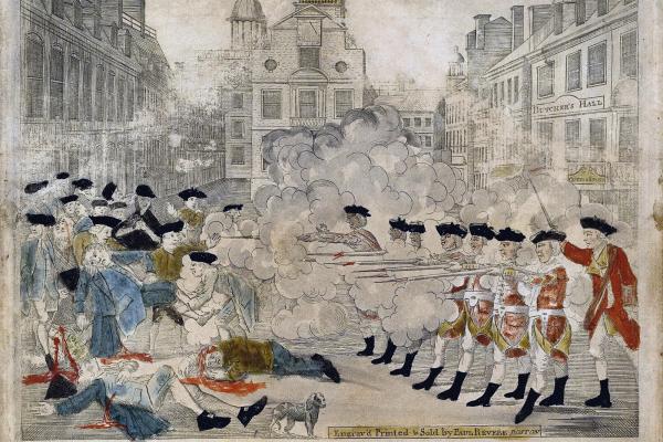 Boston Massacre as portrayed by Paul Revere.