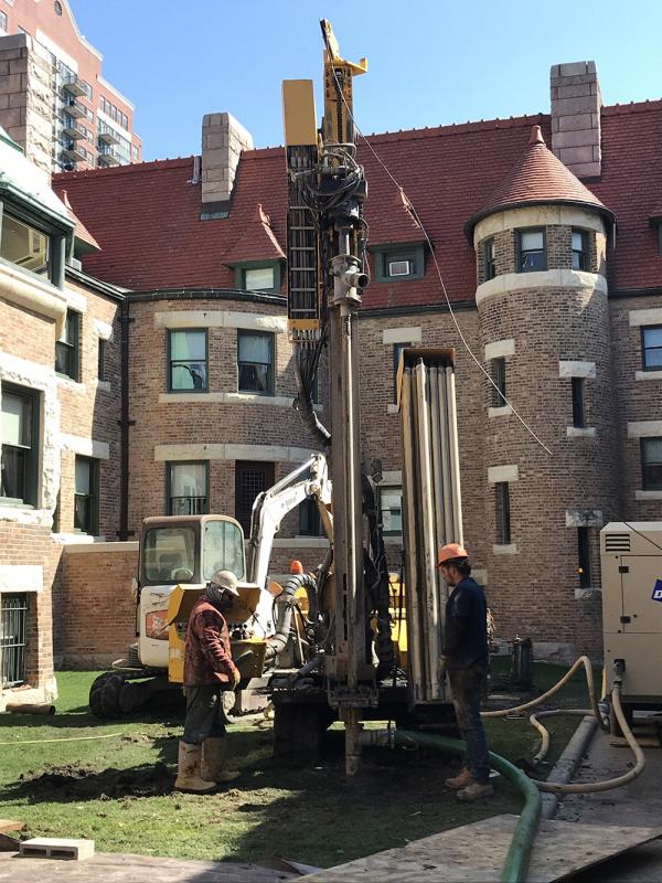 Glessner House with well digging underway