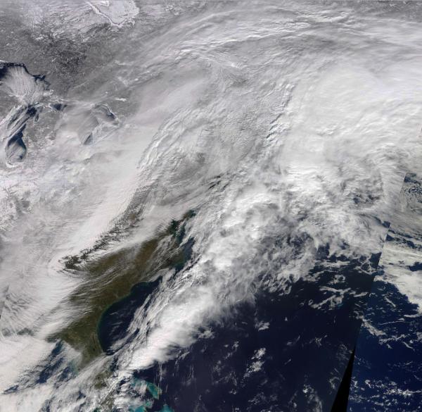 Satellite image of February 2021 Winter Storm Uri.