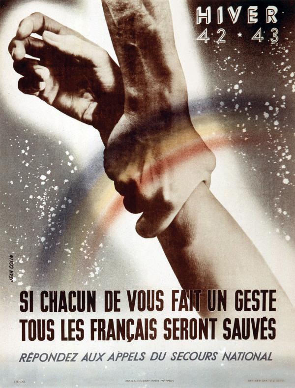 Political poster showing one hand holding up another