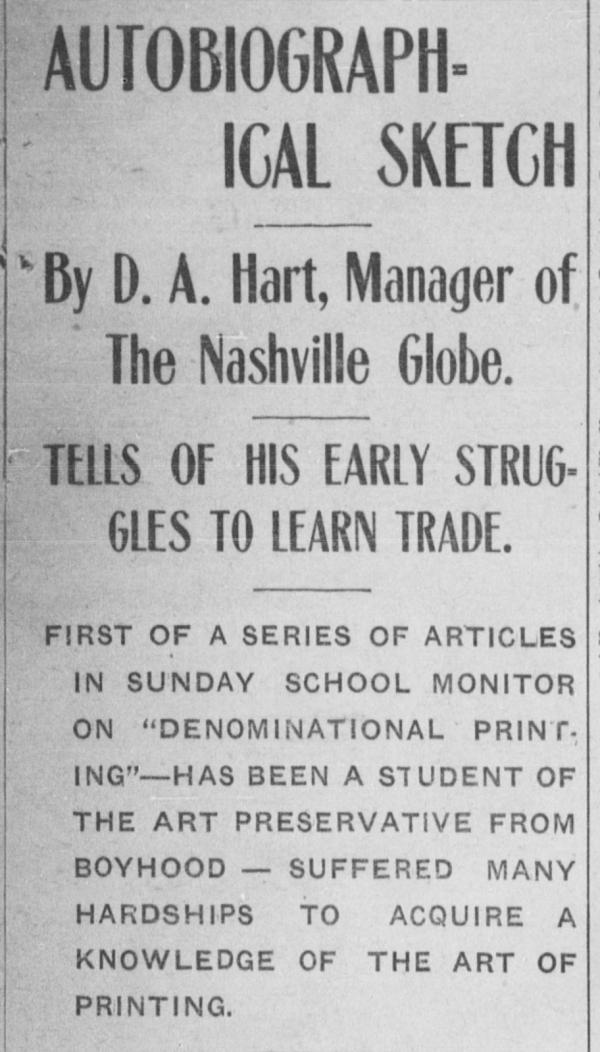 Photograph and headline from an article by Dock A. Hart, The Nashville Globe, January 31, 1908