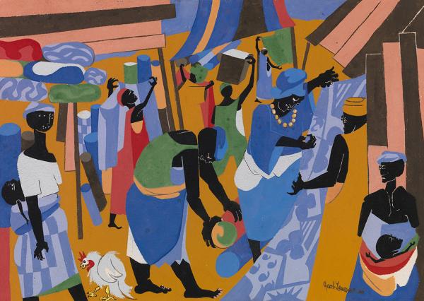 Jacob Lawrence (American, 1917–2000), Market Scene, 1966 - Gouache on paper, Chrysler Museum of Art