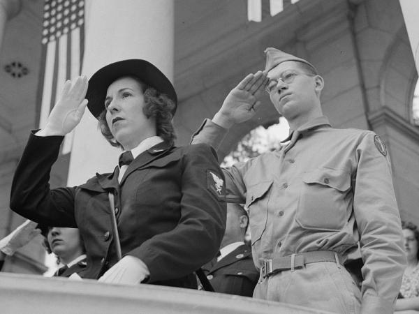 Arlington Cemetery. A WAVE and a soldier at the Memorial Day Service (May 1943). 