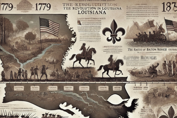 Graphic of the state of Louisiana with a timeline of events