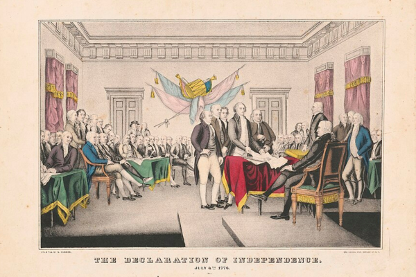 Drawing of the Declaration of Independence being signed