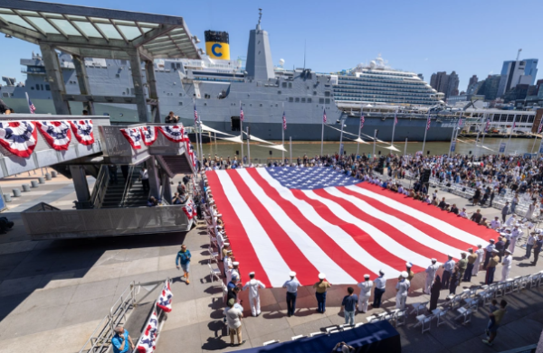 Flag ceremony at Memorial Day event at the USS Intrepid Museum