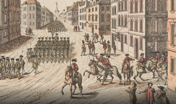 Illustration of British soldiers occupying New York City during the Revolutionary War