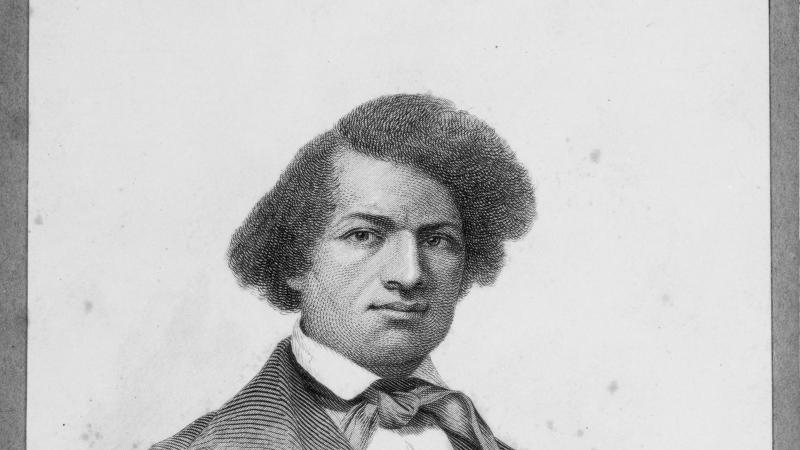 Black and white portrait of Frederick Douglass