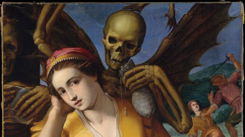 In Allegory of Avarice by Jacopo Ligozzi, avarice is represented as a woman holding a bag of money and flanked by images of death and murder.
