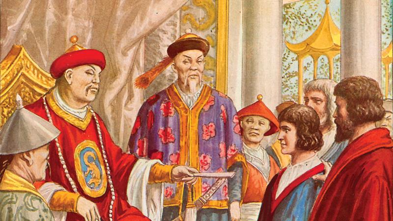 Marco Polo the younger being presented to Kublai Khan by Tancredi Scarpelli