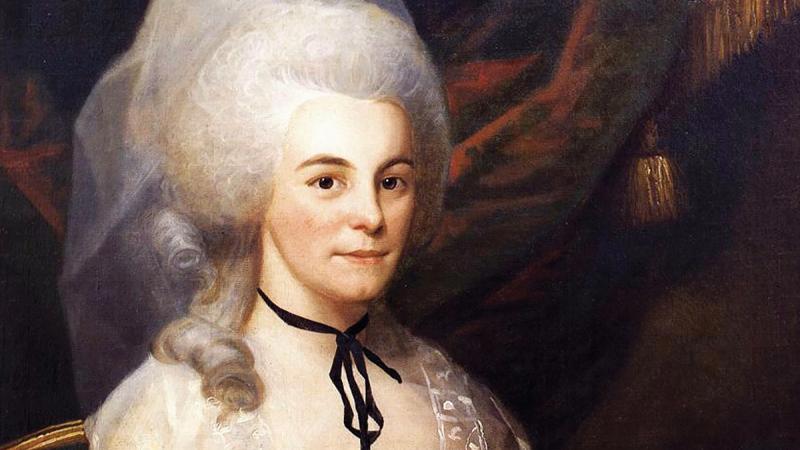 Elizabeth Schuyler Hamilton in a 1787 painting, wearing a veil and a white dress