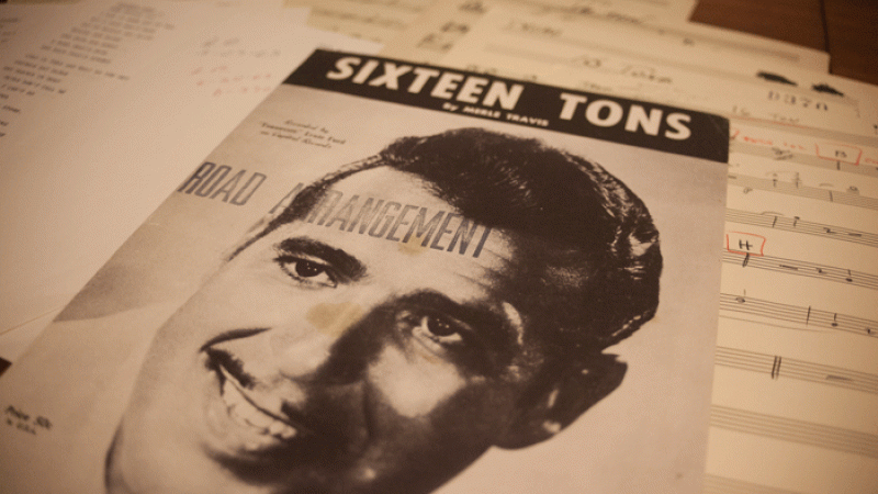 paper copy of the score from the first televised performance of "Sixteen Tons"