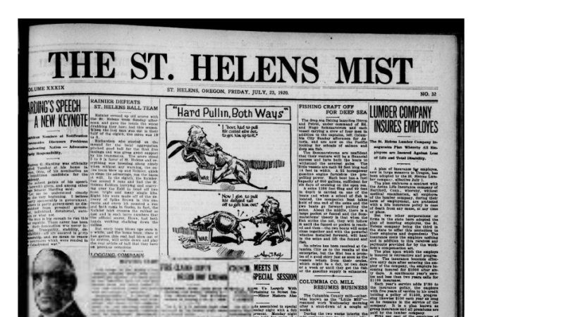 Newspaper front page, St. Helen's Mist