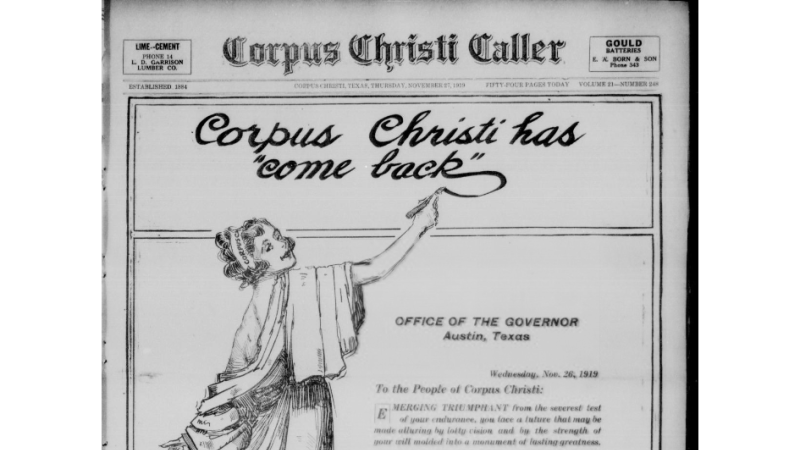 Newspaper front page, Corpus Christi Caller