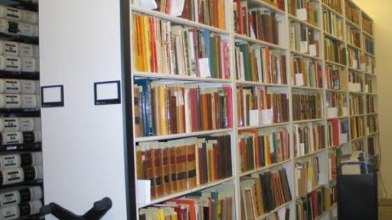 Photo of a bookcase in a library