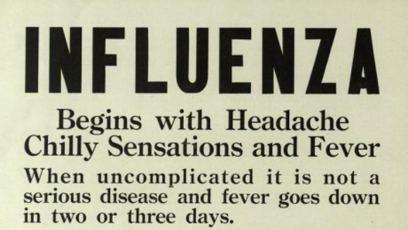 Old poster warning people about the symptoms of influenza