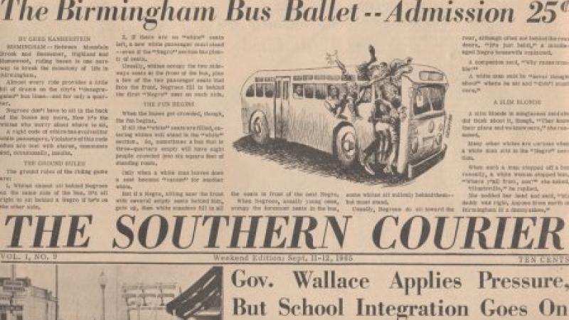 A yellowed front page from a newspaper called "The Southern Courier"