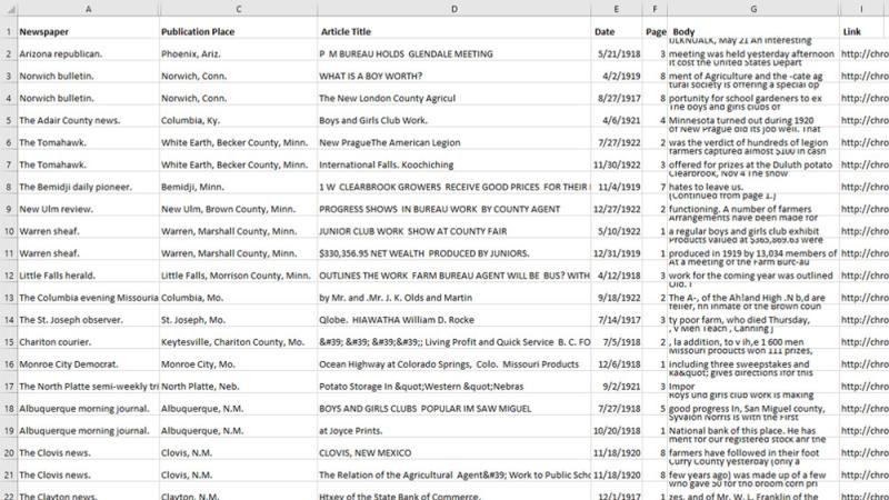 Historical Agricultural News sample data export.