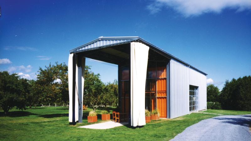 Photograph of a shipping container turned into a building