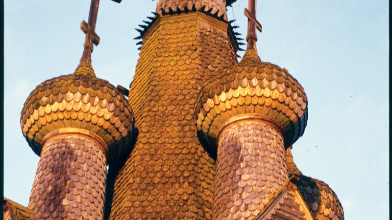 Photograph of turrets on a church