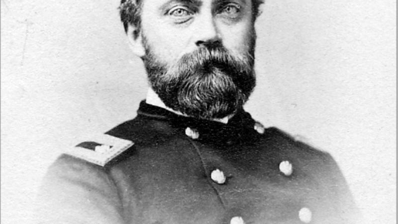 Black and white photo portrait of Richard Dodge in a military uniform.