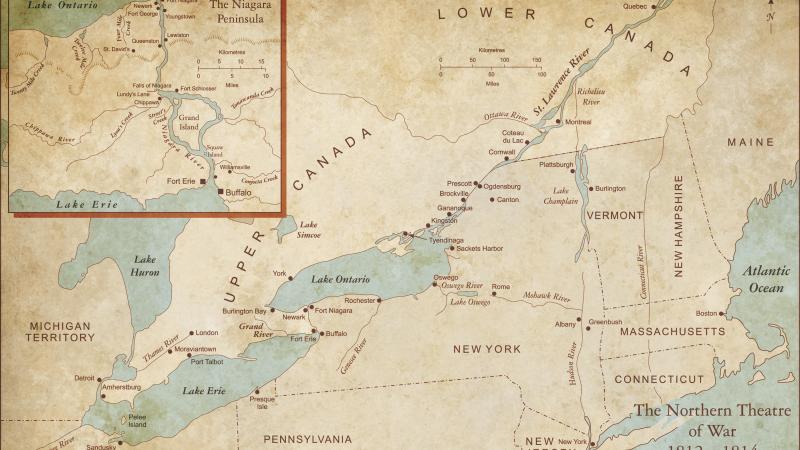 A yellowed map of the northeastern United States and eastern Canada.