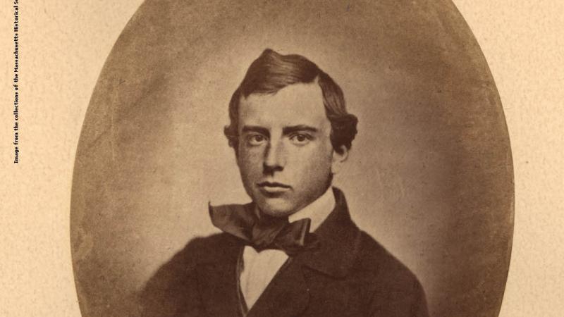 Sepia-colored photograph of Henry Adams in a small oval setting.