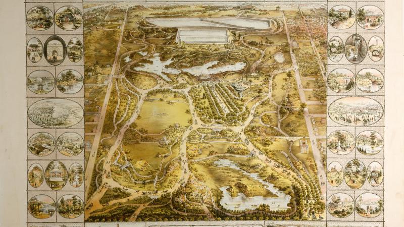Map of Central Park from 1863, an overhead view.