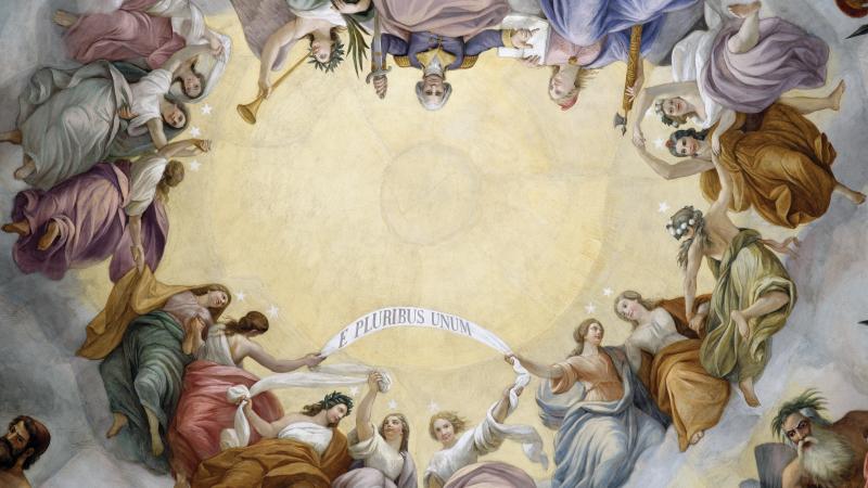 Ceiling fresco depicting the apotheosis of George Washington in the Capitol Rotunda.