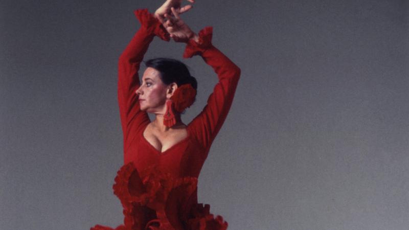 Photograph of female flamenco dancer in red dress