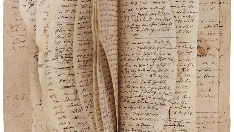 Photo of Jonathan Edwards' hand-written notebooks.