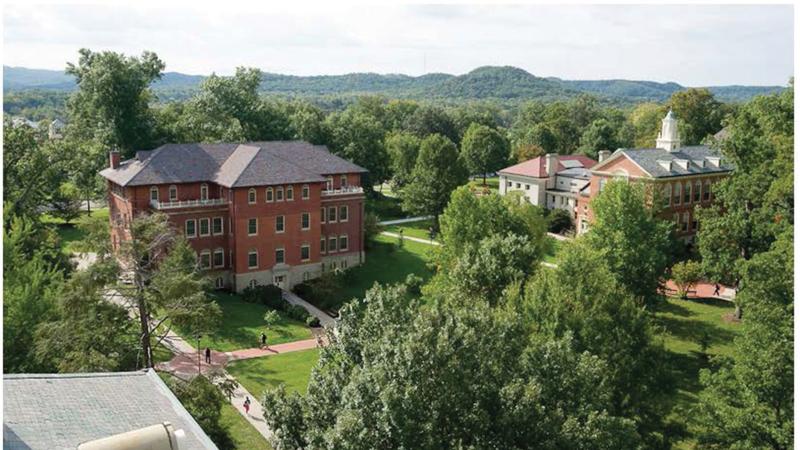 Aerial view of a red brick Berea College building