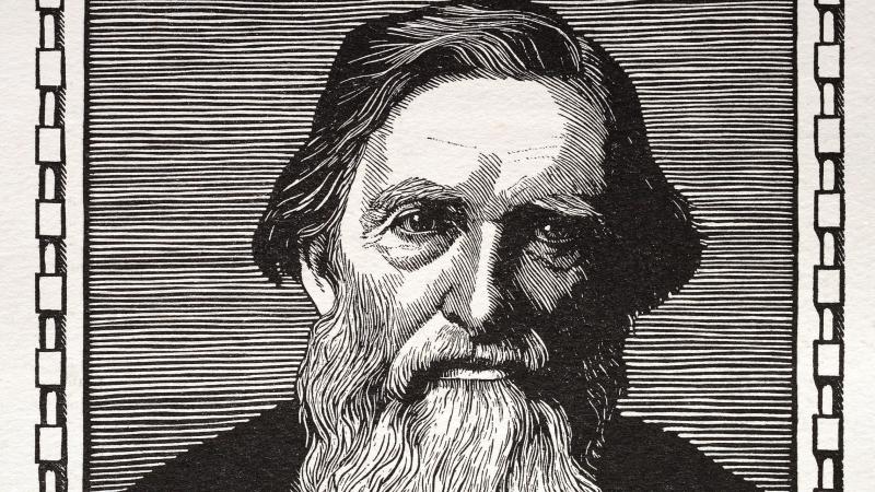 Woodcut portrait of John Ruskin