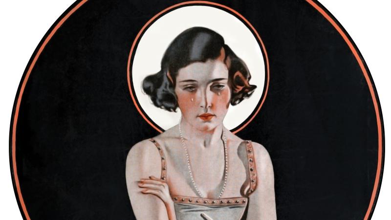 illustration of a girl holding out a mirror and crying
