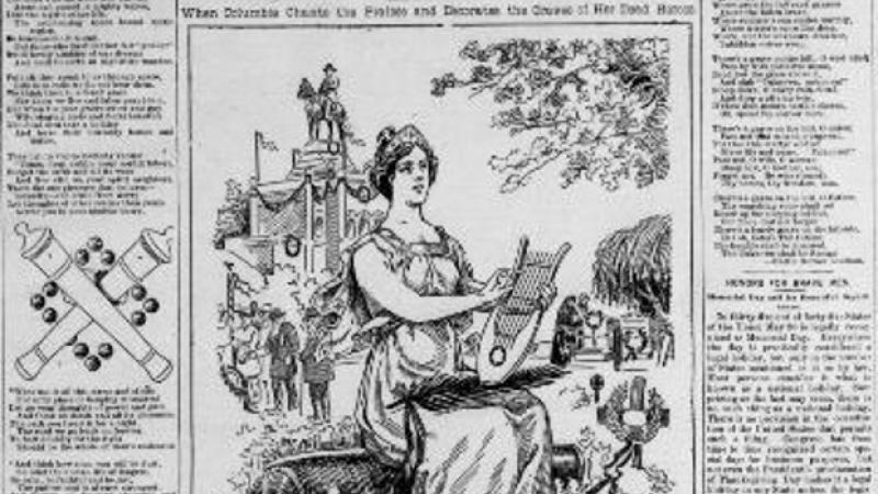 newspaper front page, woman playing harp