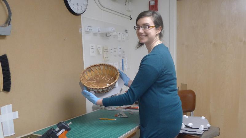 Project Director, Amy Russell, learning to make supports at Alaska State Museum.