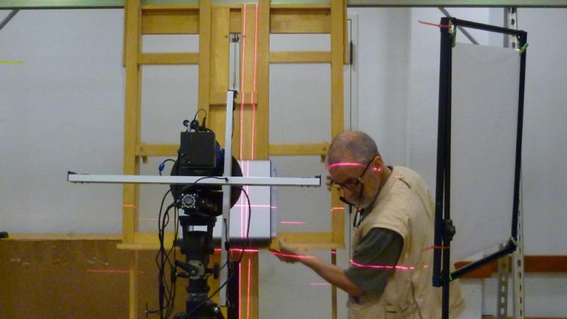 Kenneth Boydston checking the camera before imaging; the lasers ensure that the camera is well focused.