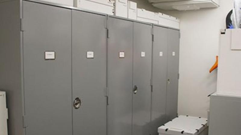photograph of large grey storage cabinets